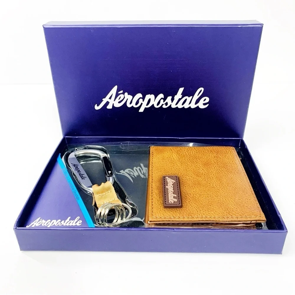 Aeropostale Brown Wallet and Keychain Set • Last Minute Holiday Gift • NWT